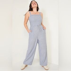 NWT Old Navy Linen Blend Wide Leg Jumpsuit Adjustable Straps Size M Tall
